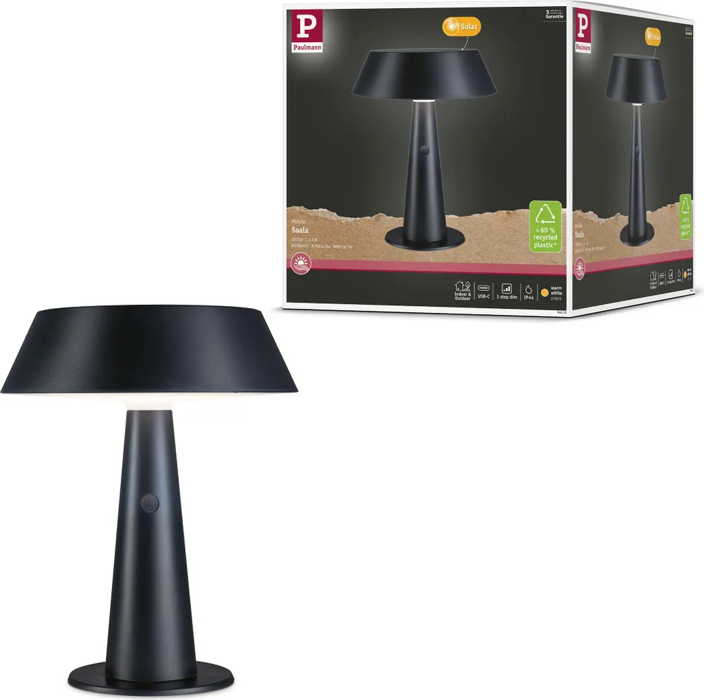 Lampe de table LED solaire d'extérieur Paulmann Soala sans fil IP44