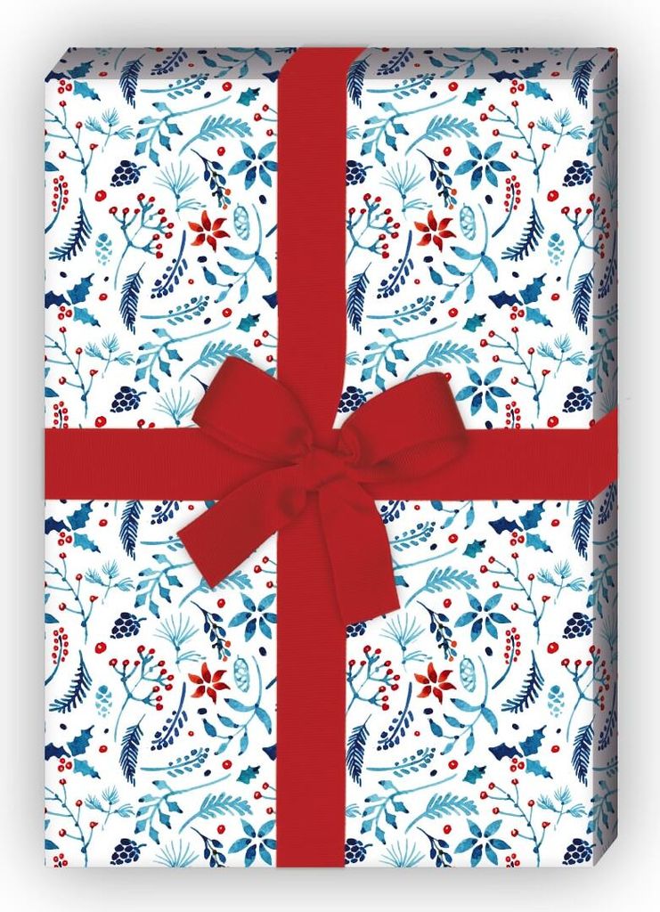 Florales Weihnachts Geschenkpapier, Dekorpapier mit Sternen Blüten - G8560, 32 x 48cm