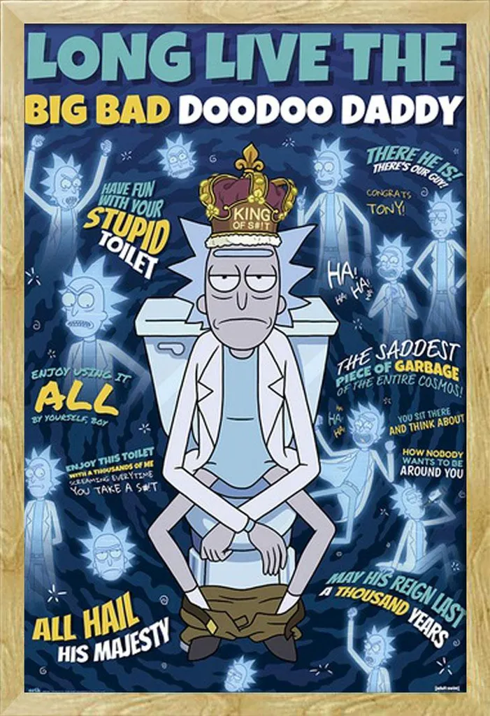 Rick & Morty - Poster - Doodoo Daddy + cornice rimovibile, Shinsuke® Maxi MDF faggio, vetro acrilico