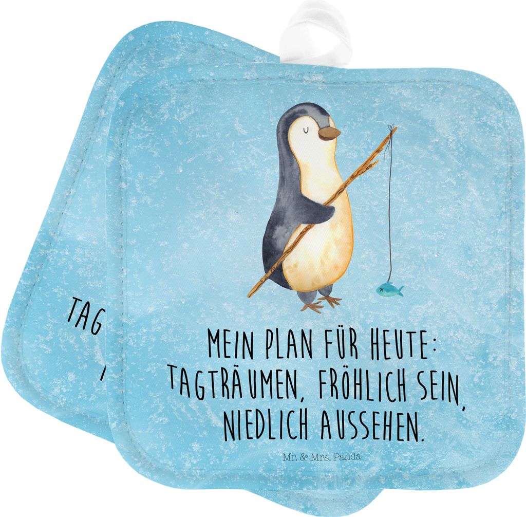 Mr. & Mrs. Panda Topflappen Pinguin Angler - Eisblau - Geschenk, Angeln, Neustart, Hobby, topfhalter, Wochenende, Topfuntersetzer, Kochlappen, Urla...
