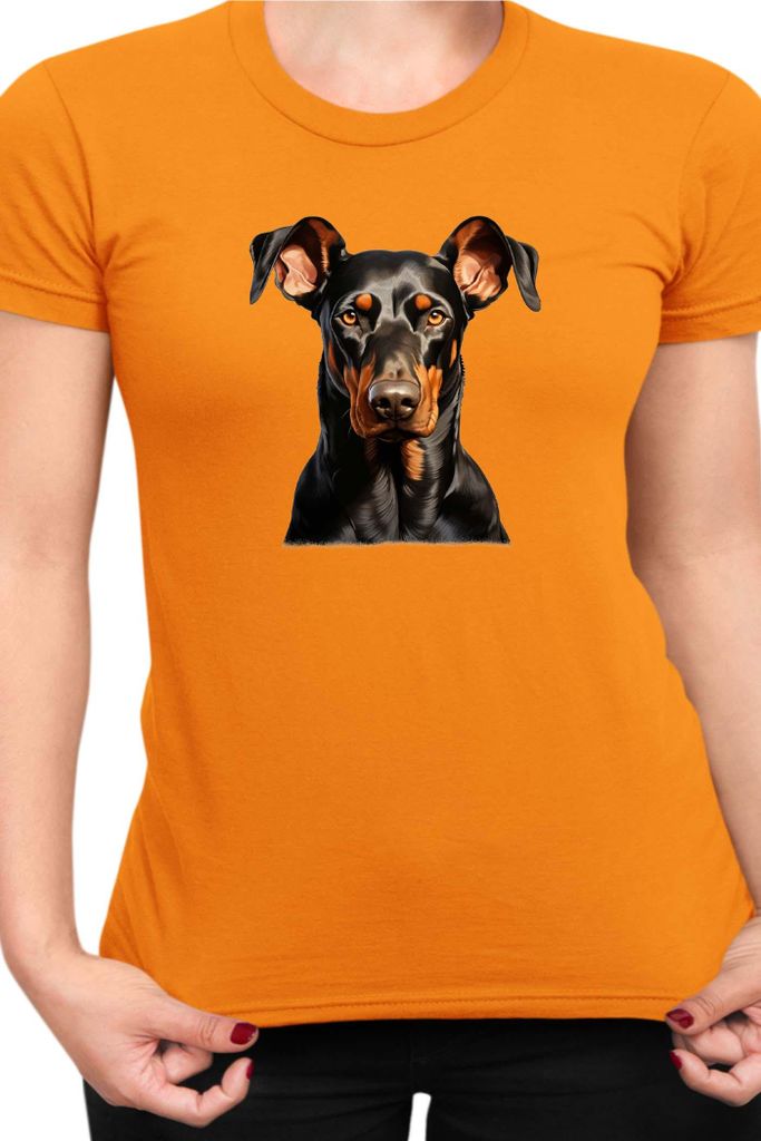 Damen T-Shirt Dogs Breeds Doberman Pinscher Dog Breed 005, Lady M / Orange