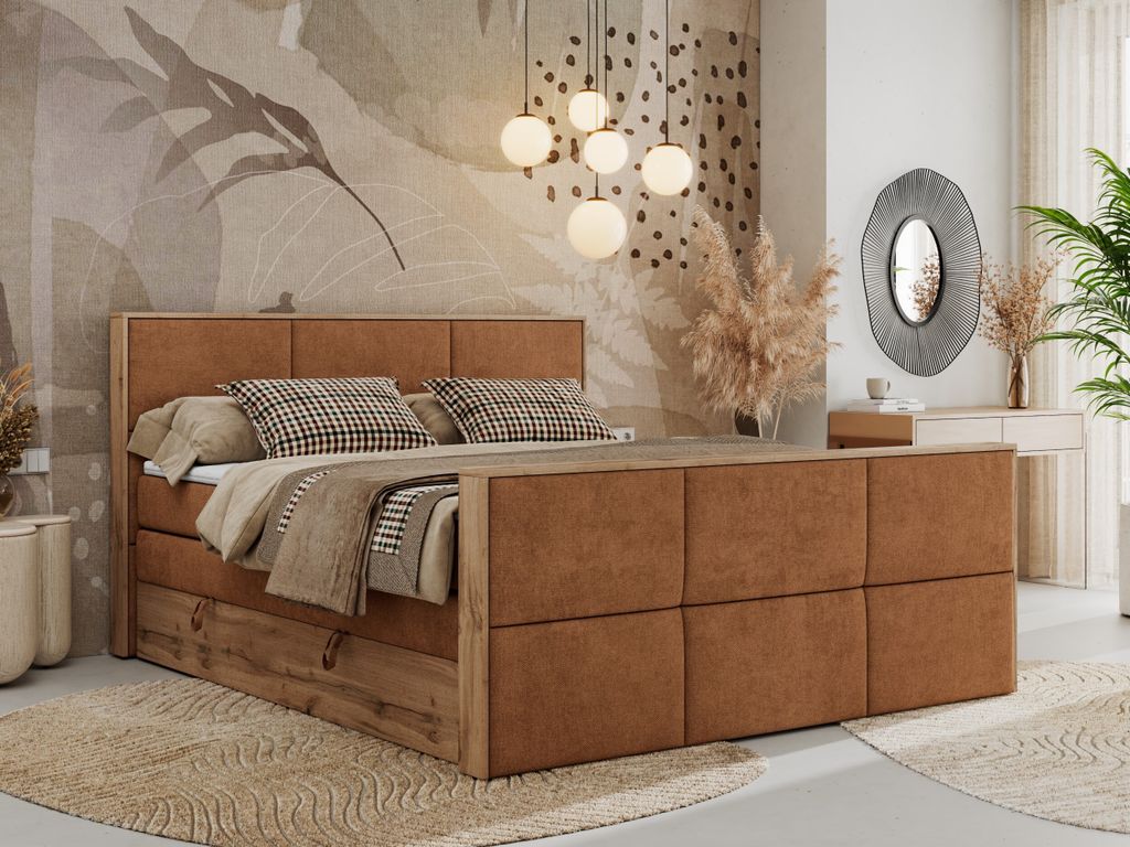 MKS MEBLE Doppelbett, Boxspringbett ALBERO 2 KING DUO mit zwei 7 Härtezonen Multipocket-Matratzen, genähtes Kopfteil und Front, Bettkästen - 140...