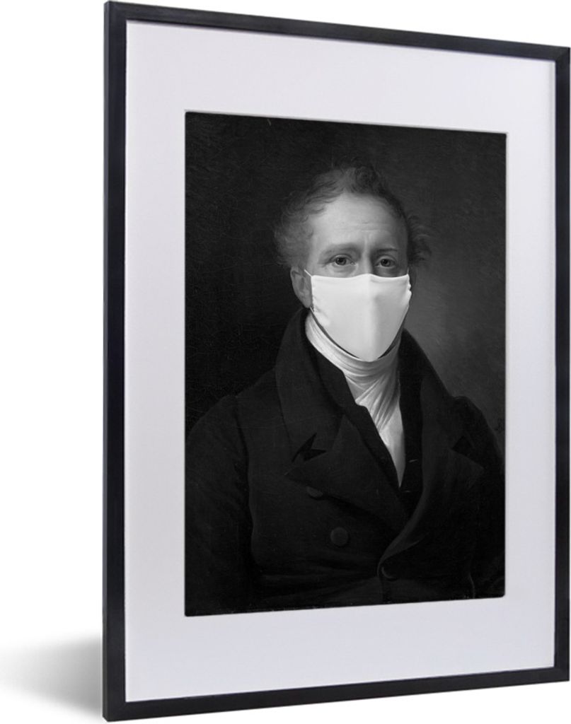 MuchoWow Gerahmtes Poster Daniel Francis Schas mit weißem Mundschutz - Gemälde von Alexandre Jean Dubois Drahonet - schwarz-weiß 30x40 cm - Po...