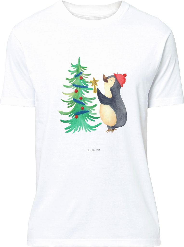 Mr. & Mrs. Panda T-Shirt Pinguin Weihnachtsbaum - Weiß - Geschenk, Weihnachten, mit Spruch, Winter, Basic-Shirt, Tshirt, V-Ausschnitt, S