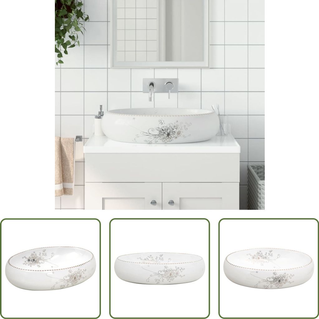 The Living Store Aufsatzwaschbecken Weiß Oval 59x40x15 cm Keramik