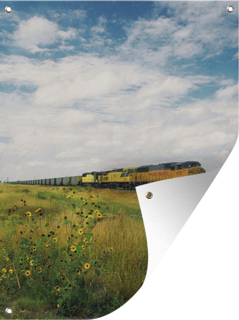 MuchoWow 60x80 cm Outdoor-Poster Gartendeko Sichtschutz Garten Poster für den Garten Güterzug durch ein Feld in North Dakota