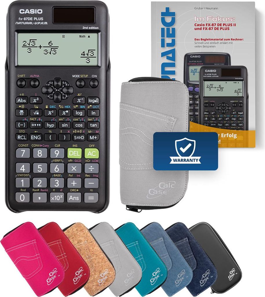 Casio FX-87 DE Plus II Taschenrechner mit Schutztasche hellgrau und Fachbuch