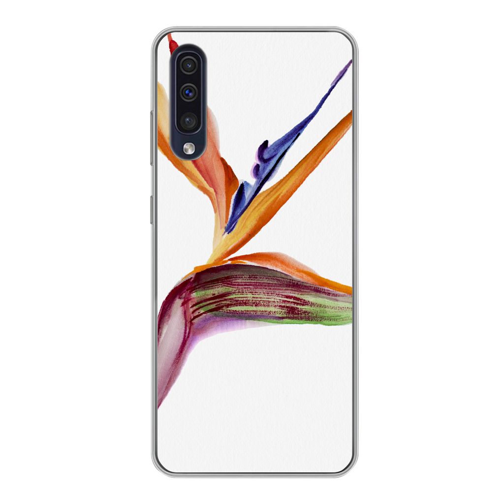 MuchoWow Handyhülle Schutzhülle Hülle für Samsung Galaxy A30s Strelitzia - Aquarell - Blumen Silikon Softcase Handy Hülle - Karteninhaber