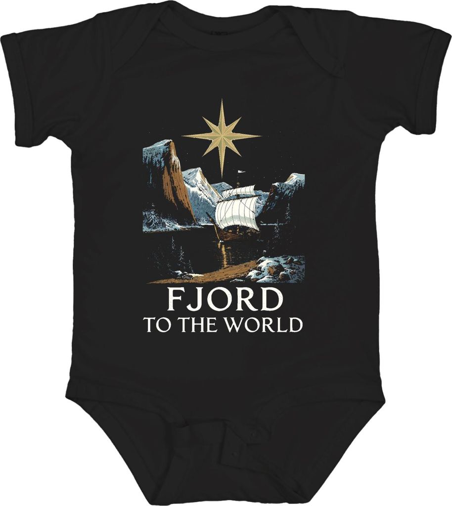 FJORD TO THE WORLD Wikingerschiff Segelschiff Nordisch Stern Unisex Baby Body, Schwarz, 3/6