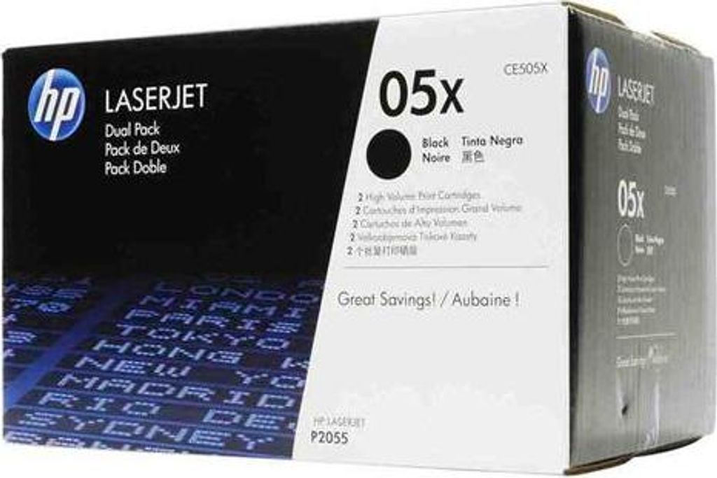 A box of HP LaserJet toner cartridges.