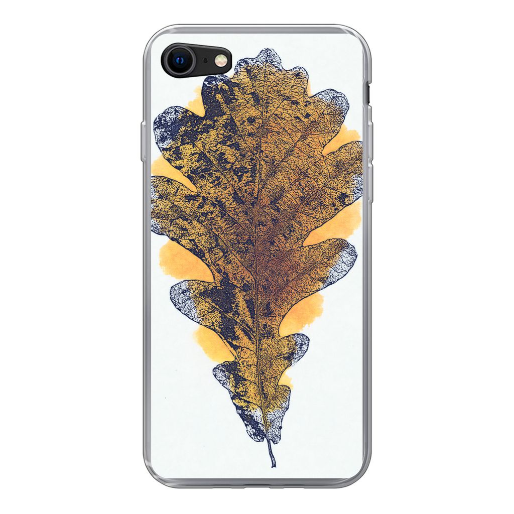 MuchoWow Handyhülle Schutzhülle Hülle für iPhone 7 Aquarell - Orange - Eichenblatt Silikon Softcase Handy Hülle - Kartenhalter