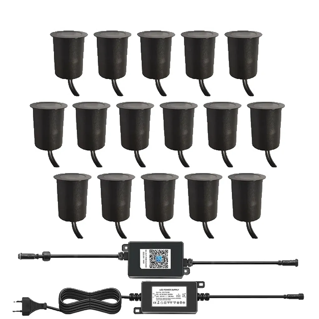 Spots LED encastrables extérieurs RGB IP67 - Pack de 16 lampes terrasse