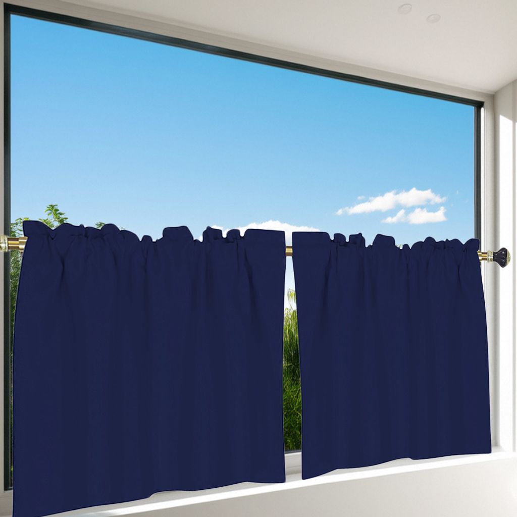 2er Set Bistrogardine Blickdicht Scheibengardine Stangendurchzug Gardine Kurzgardine, BxH: 85x76cm, Blau