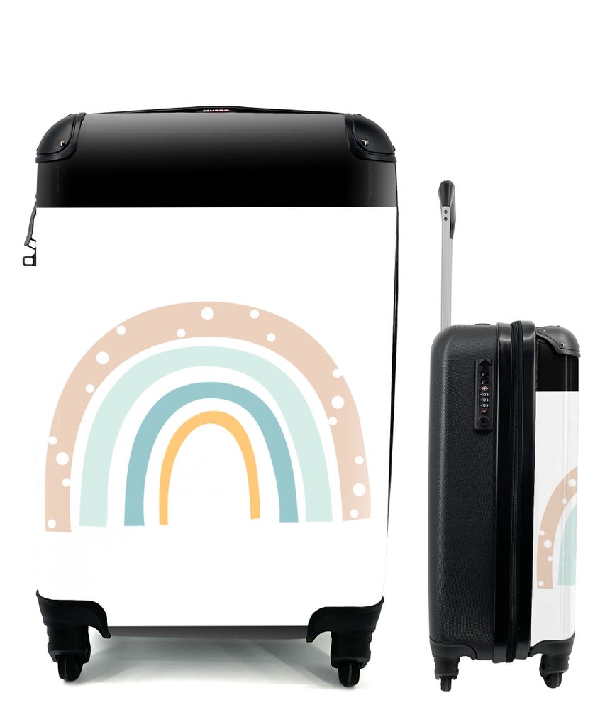 MuchoWow Koffer Handgepäck Trolley Rollkoffer Kleine Reisekoffer mit 4 Rollen - Regenbogen - Kinder - Pastell - Tupfen - Baby - Cabin Size < 55x...