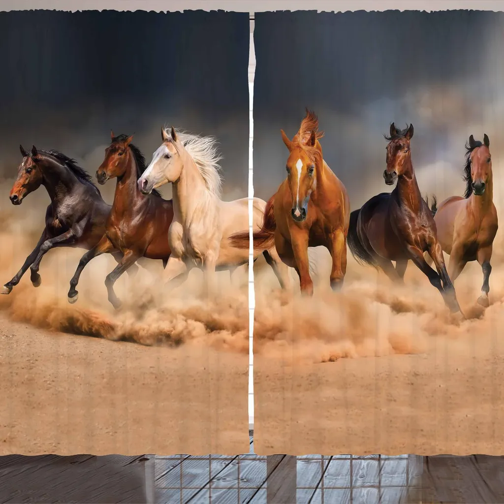 ARANDE Tenda per cavalli, motivo equestre con animali al galoppo sulla sabbia, 280 x 225 cm, marrone sabbia