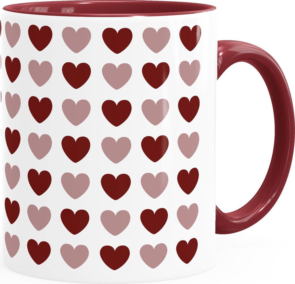 Kaffee-Tasse Herz-Muster Herzchen bunt Geschenk liebe Menschen Geburtstag Weihnachten Valentinstag Moonworks Bordeaux inner-bordeaux Keramik-Tasse