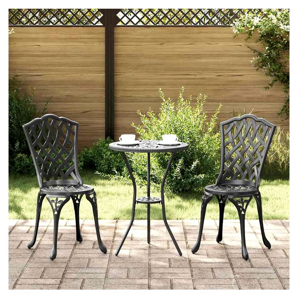 Schwarzer Aluminium Gartenstuhl mit atmungsaktivem Design, stapelbar für Balkon und Garten