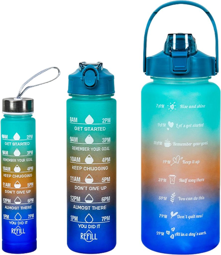 Stück Silikon-Trinkflaschen mit Strohhalm, auslaufsicher, BPA-frei, Farbverlaufsdesign, 9/25/64 oz, wiederverwendbare Wasserflasche mit Zeitmarkie...