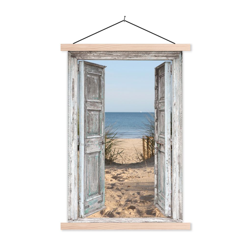 MuchoWow Textilposter Düne - Strand - Aussicht - Sommer 40x60 cm mit holzfarbenen Rahmen - Poster