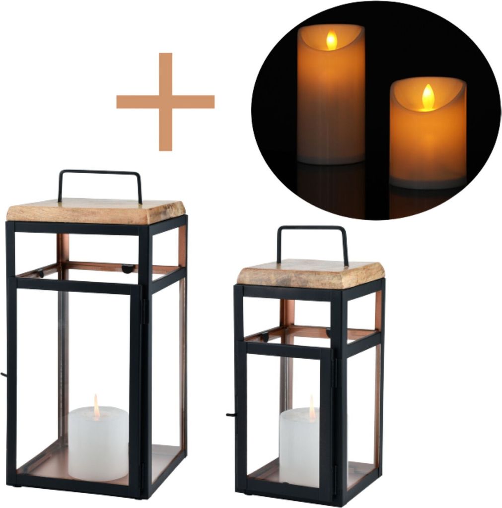 Marrakesch 2er Set LED Laterne Windlicht 41 cm und 30 cm | Laternen mit LED-Kerze Batterie betrieben und mit Timer Funktion | Gartenlaterne für Dr...