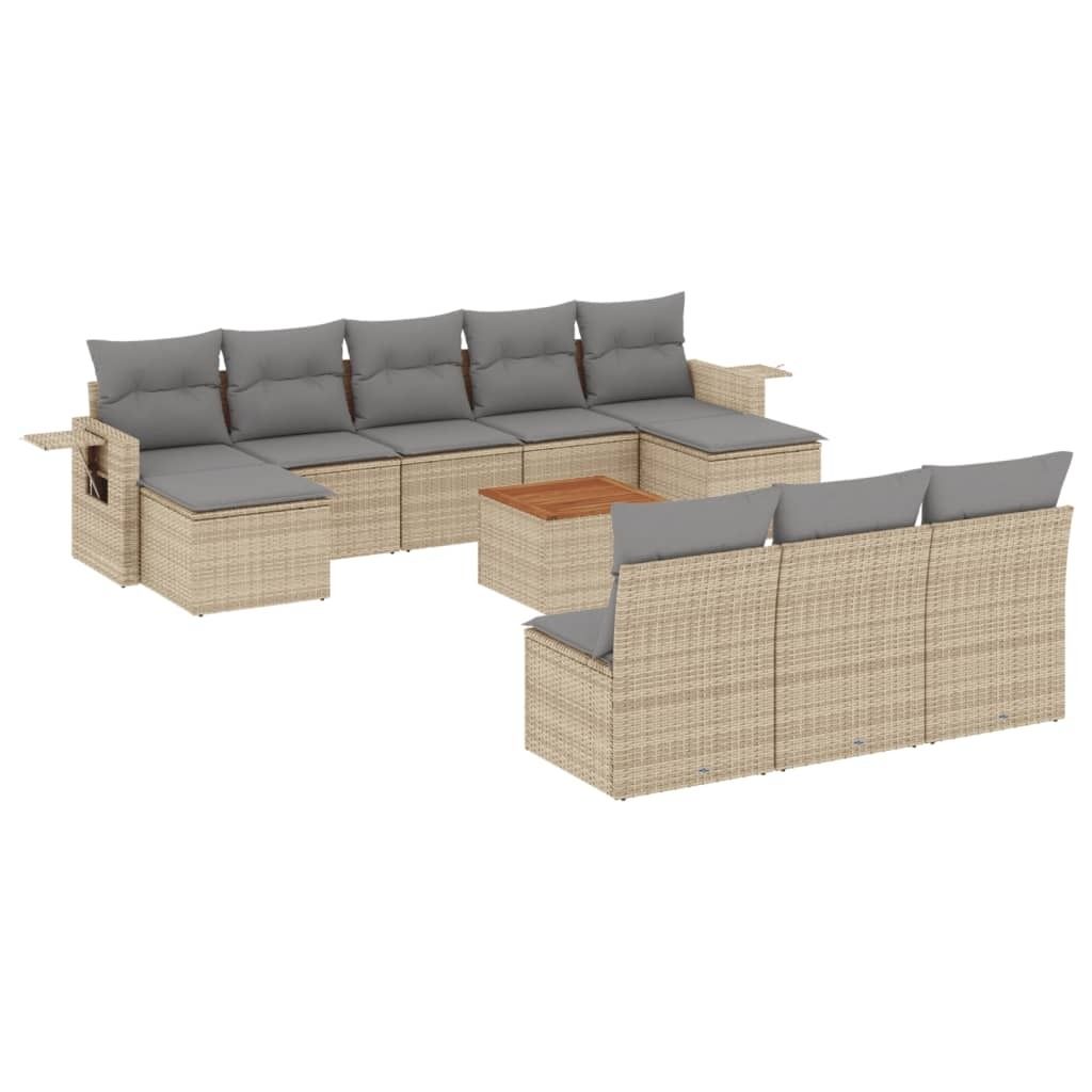 (Robust Möbel) 11-tlg. Garten-Lounge-Set - elegantes Design - Sitzgruppe/Gartengarnitur - mit Kissen Beige Poly Rattan - Terassenmöbel DEMöb...
