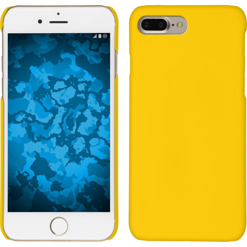 PhoneNatic Case kompatibel mit Apple iPhone 7 Plus / 8 Plus - Hülle gelb gummiert Hard-case + 2 Schutzfolien
