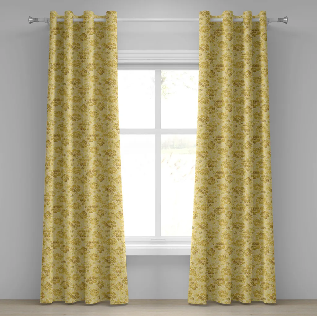 Rideau tropical hibiscus doré 280x245 cm tissu fluide haute qualité