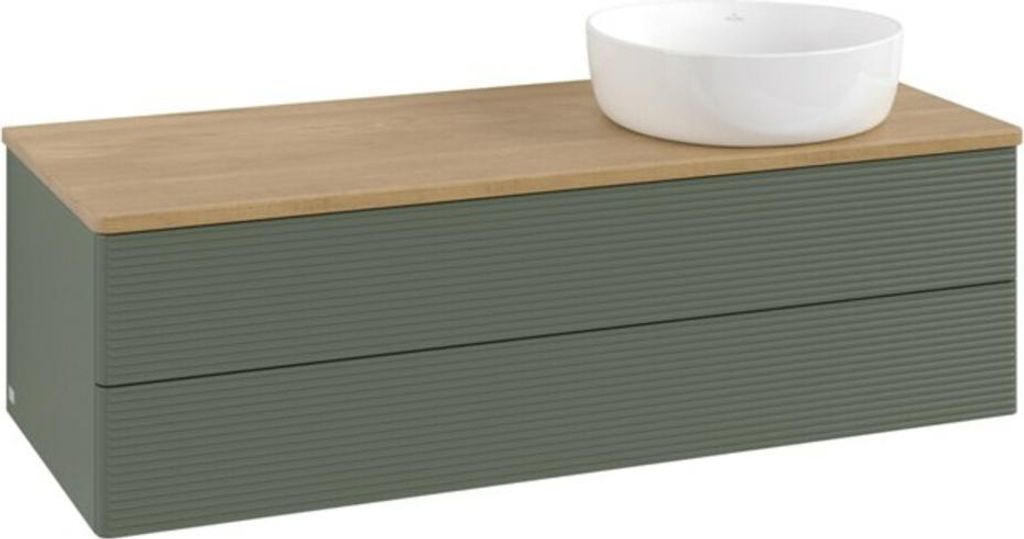 V&B Waschtischunterschrank mit Frontstruktur Antao 120x36x50cm, WBP hon. Oa, lea gre. m Lac