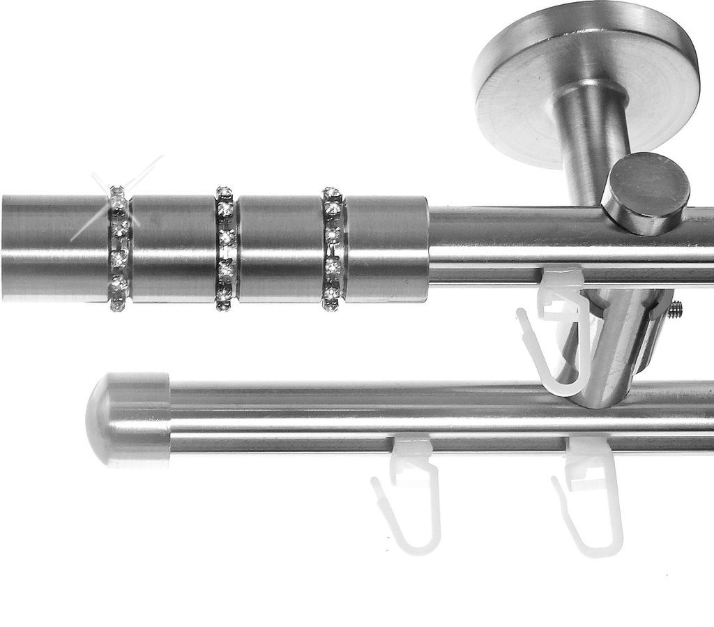 Innenlauf Gardinenstange Ø 16mm Metall Edelstahl Look Deckenträger 2-läufig D80