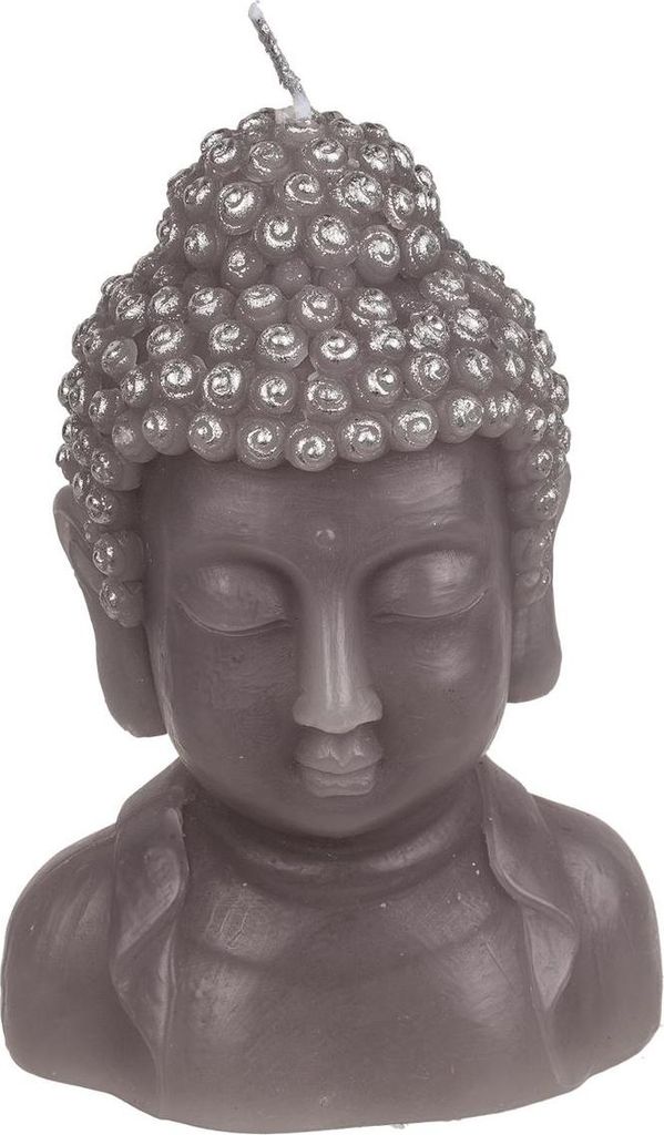 Stumpenkerze Buddha Kopf grau schwarz Kerze