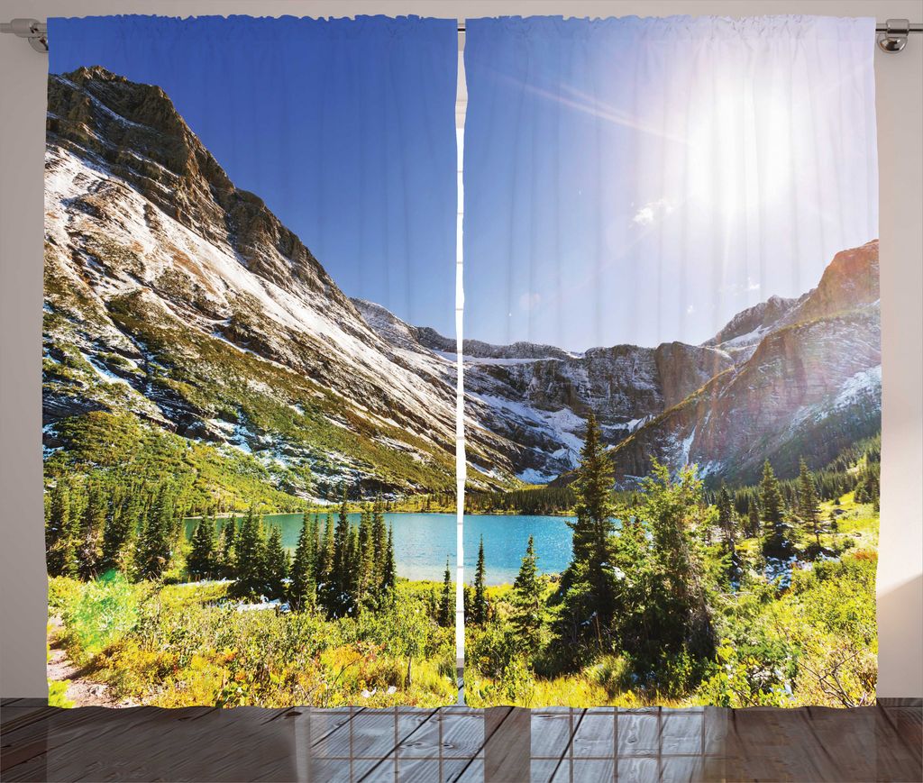 ABAKUHAUS Glacier Nationalpark Rustikaler Gardine, Friedliche Natur Szene Montana, Schlafzimmer Kräuselband Vorhang mit Schlaufen und Haken, 280 x...