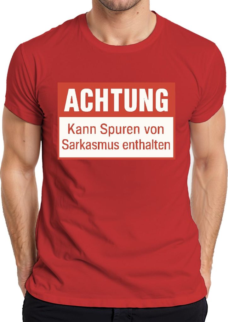 Achtung Spuren von Sarkasmus enthalten lustig sarkastisch humor Herren T-Shirt, Rot, M