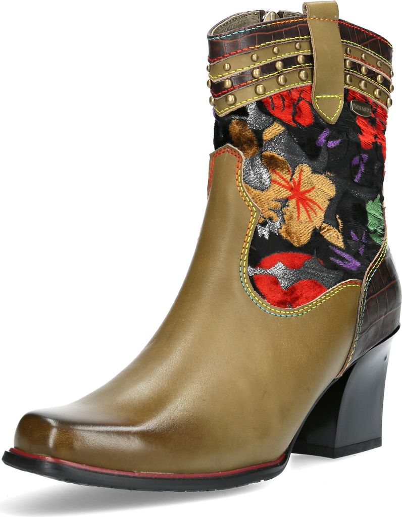 Laura Vita Damen Stiefelette Cowboy Western Boot Blumen floral Nieten Onao 01, Größe:39 EU, Farbe:Grün