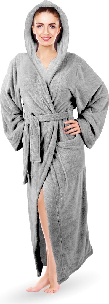 Damen Bademantel Grau XL – flauschig, extra lang, Produktbild 