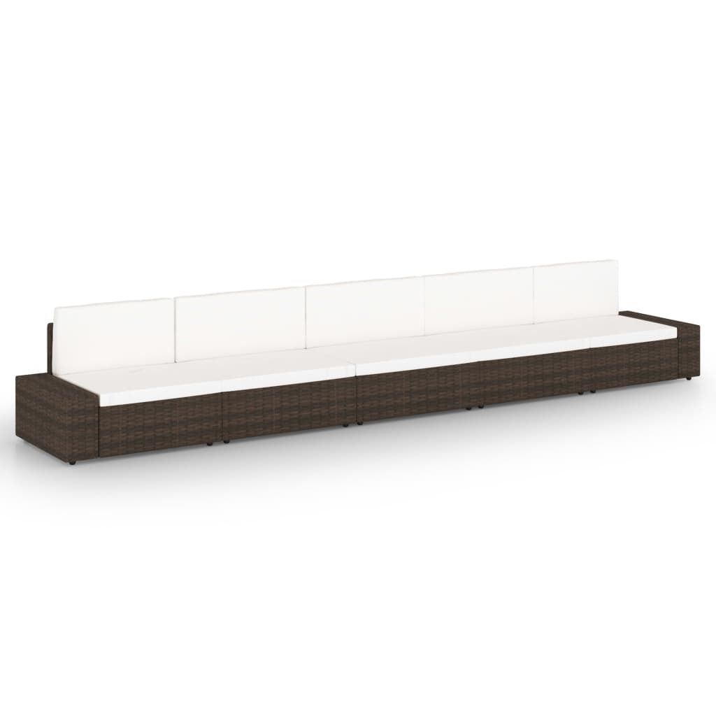 The Living Store 5-tlg. Garten-Lounge-Set mit Kissen Braun Poly Rattan