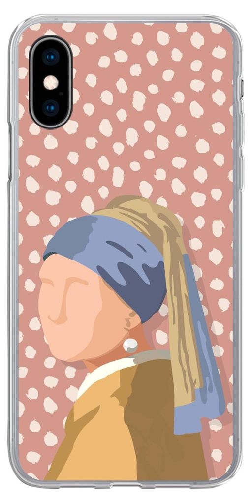 MuchoWow Handyhülle Schutzhülle Hülle für Telefoonhoesje iPhone X Alte Meister - Mädchen mit Perlenohrring - Dots - Vintage Silikon Softcase...