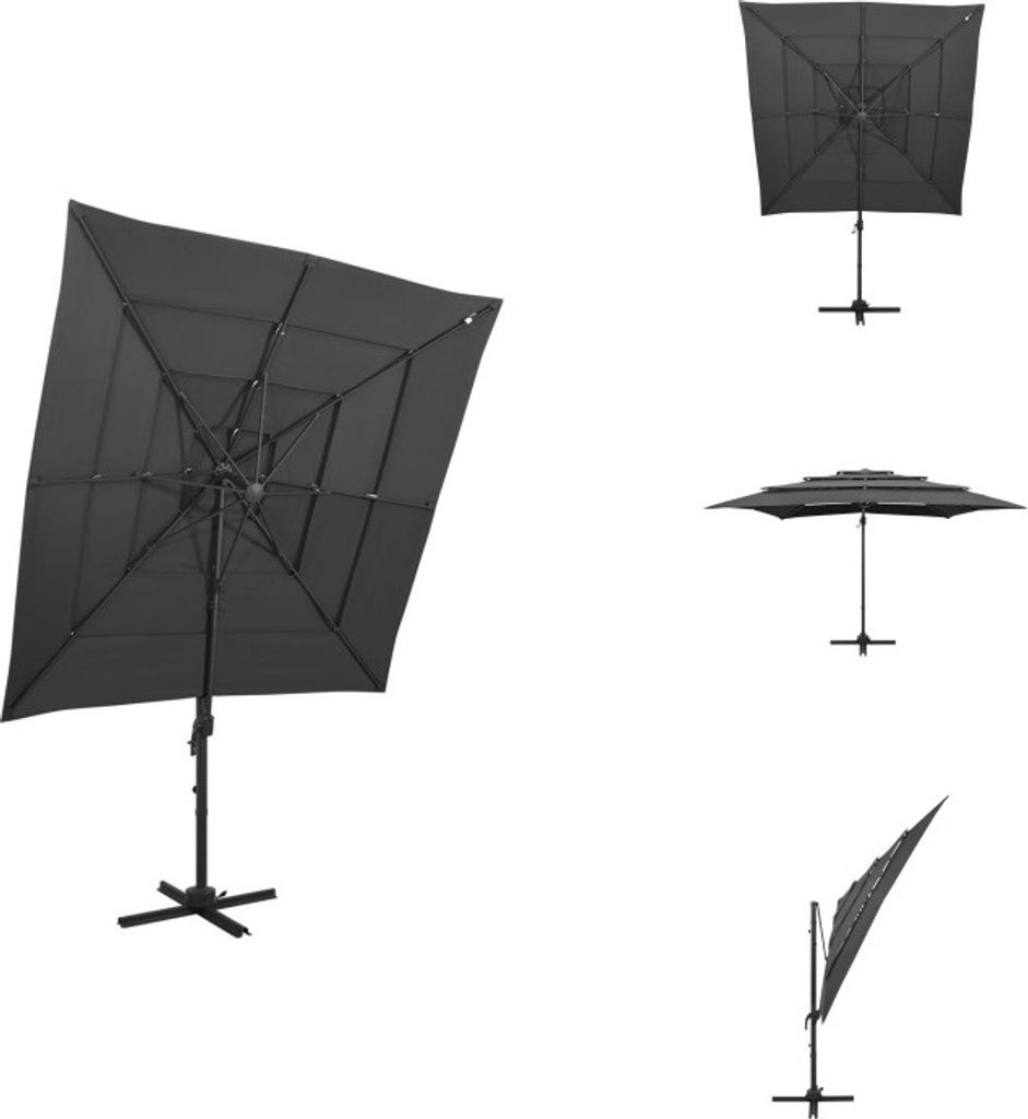 vidaXL Sonnenschirm mit Aluminium-Mast 4-lagig Anthrazit 250x250 cm - Sonnenschirme & Sonnenschutze