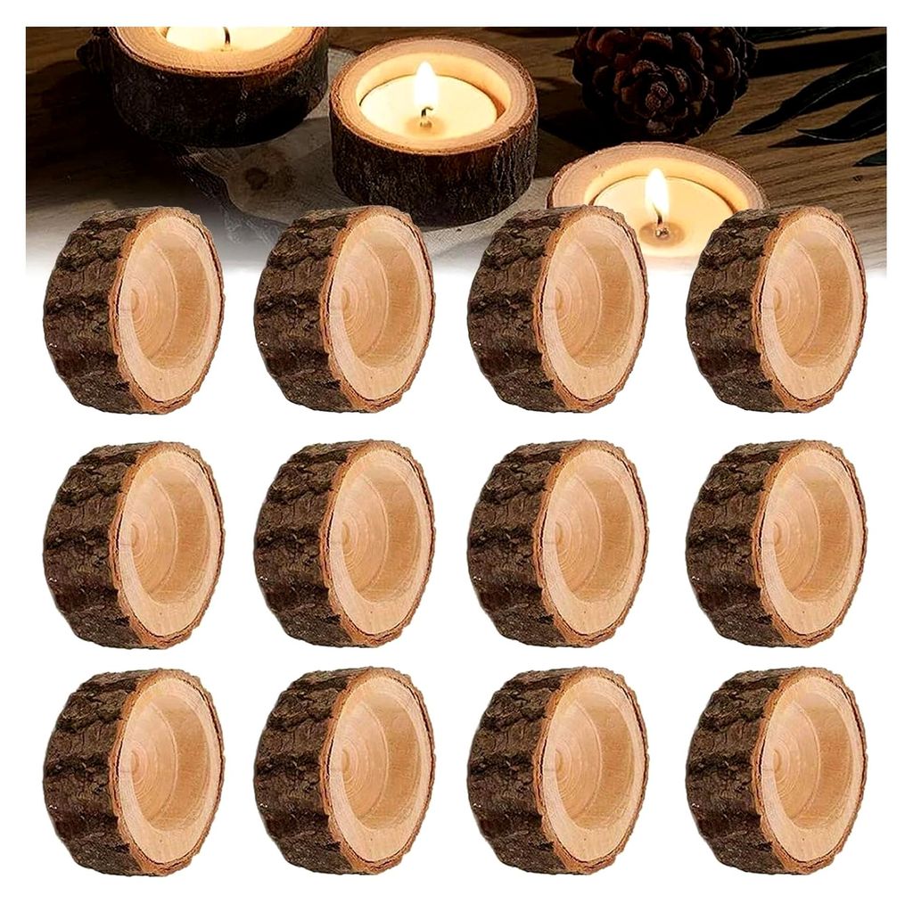 Teelichthalter aus Holz, 12 Stück, Kerzenständer für Halloween, Hochzeiten, Weihnachten, Valentinstag, Heimdekoration, Geburtstagsfeiern