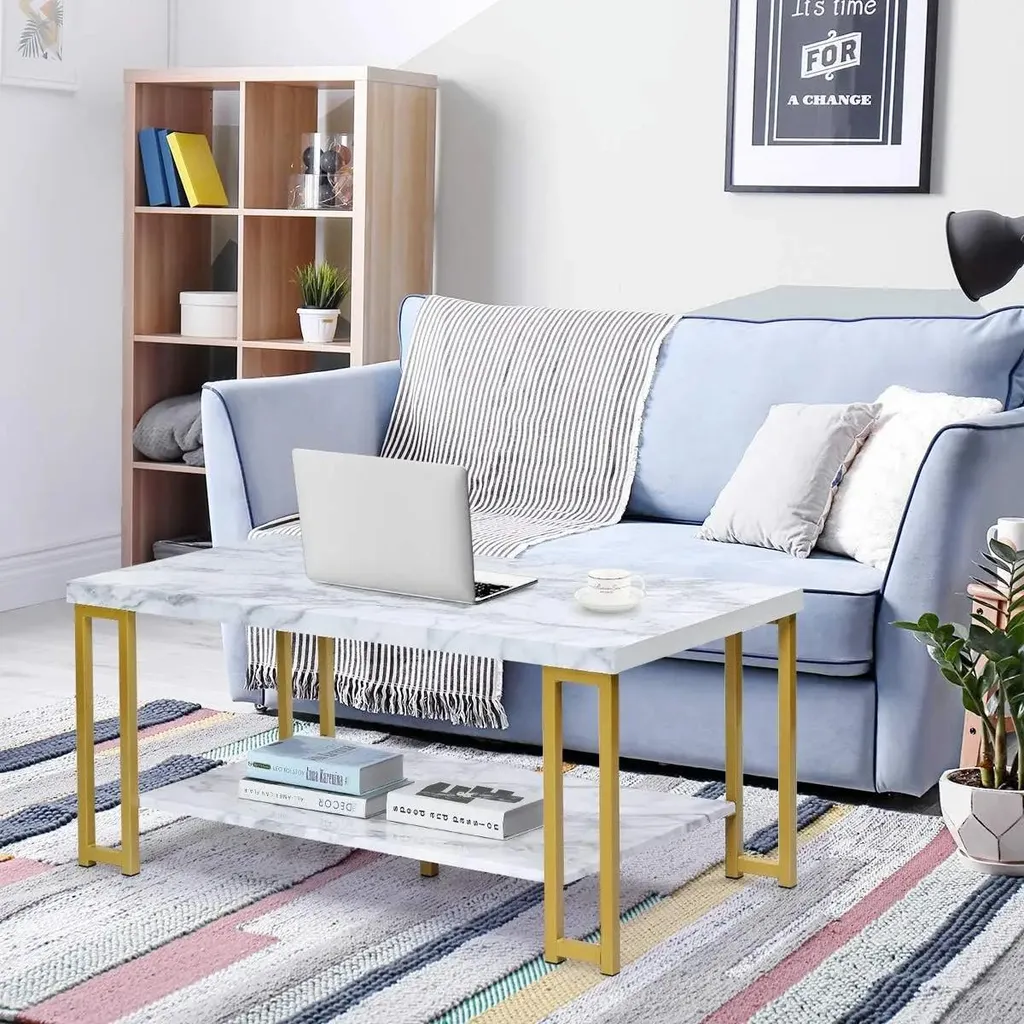 Table basse rectangulaire blanche piètement bois style moderne 100x60cm - 4