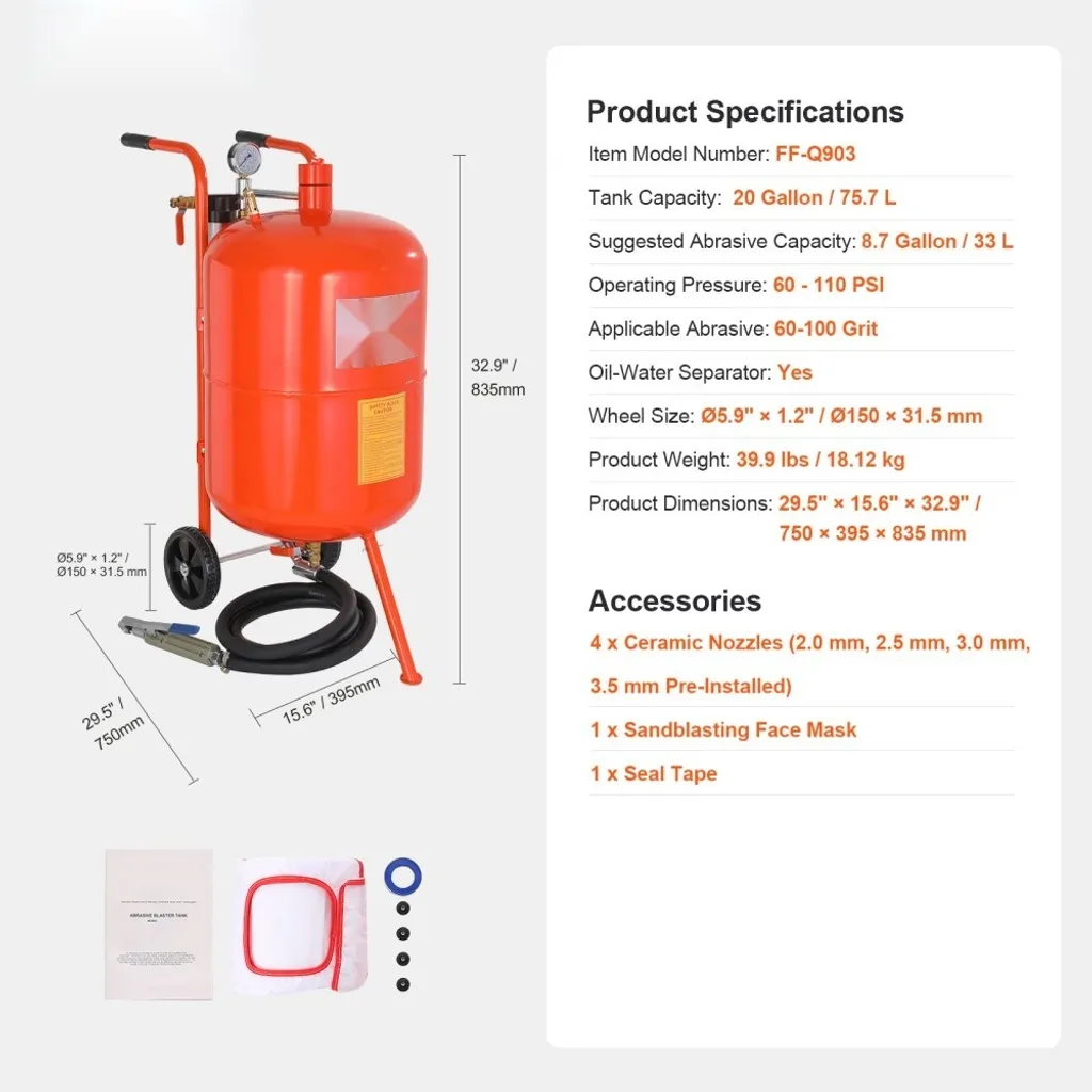 Sableuse à haute pression de 60-110 PSI pour grand décapage