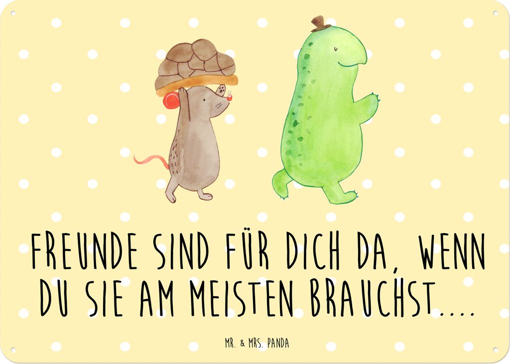 Mr. & Mrs. Panda Wandbild Schildkröte Maus DIN A5 - Gelb Pastell - Geschenk, Magnetschild, Schild, Beste Freundinnen, tafel, Freunde, Türschild, ...
