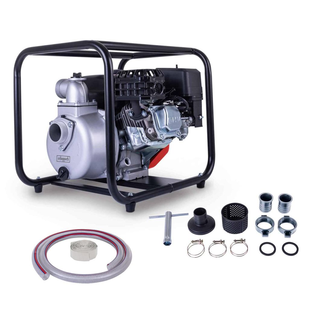 Scheppach PWP32 Benzin Wasserpumpe 32.000 L/h | 30m Föderhöhe | 7m Ansaughöhe | 5,3 PS Gartenpumpe Schmutzwasserpumpe Wasser Pumpe mit Schlauchp...