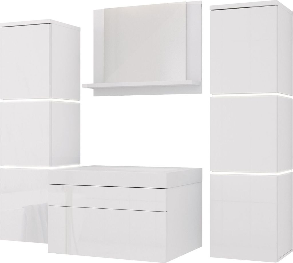 Badmöbel Set in Weiß/Weiß Glanz, Badezimmermöbel set, Badezimmer Set Möbel