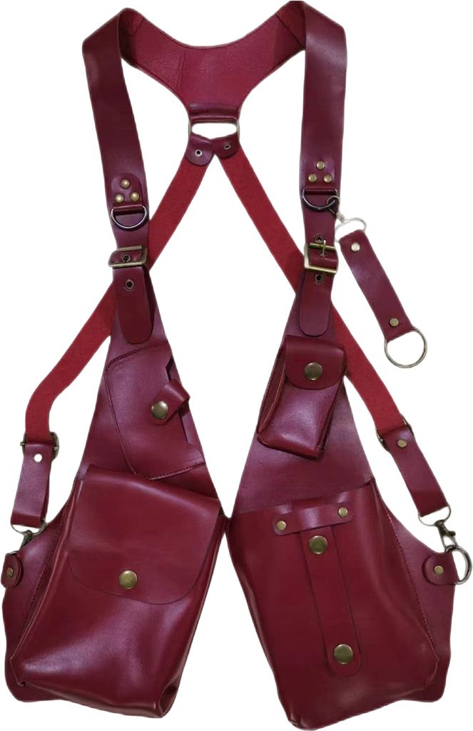 Schultertasche, Diebstahlsichere Geschirrtasche, Mittelalterliche Geldbörse im Steampunk-Stil, Glattes Kunstleder, Verstellbarer Riemen, Nietendek...