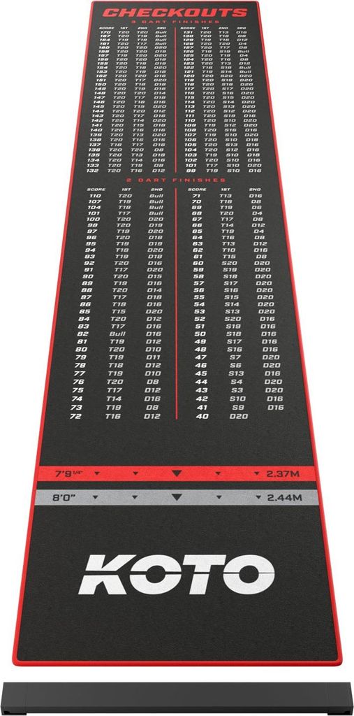 KOTO - Dartteppich Mit Oche Checkout Dartmatte Rot 285 x 60 cm, Score Indikator, Rutschfeste Dartmatte