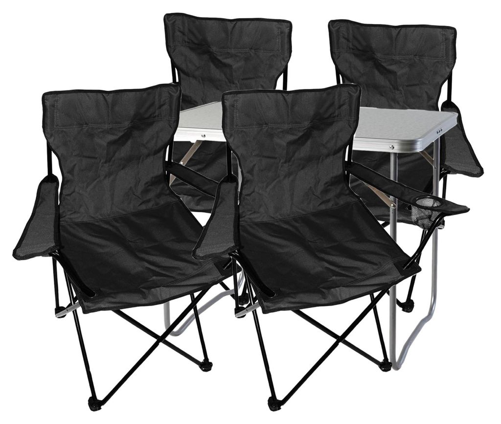 5-tlg. Schwarz Campingmöbel Set, Tisch mit Tragegriff und Stühle mit Tasche