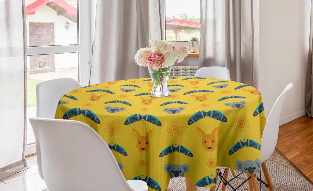 ABAKUHAUS Tovaglia rotonda con motivo canguro, arte aborigena boomerang, tovaglia circolare per sala da pranzo, decorazione cucina, 150 cm, multicolore