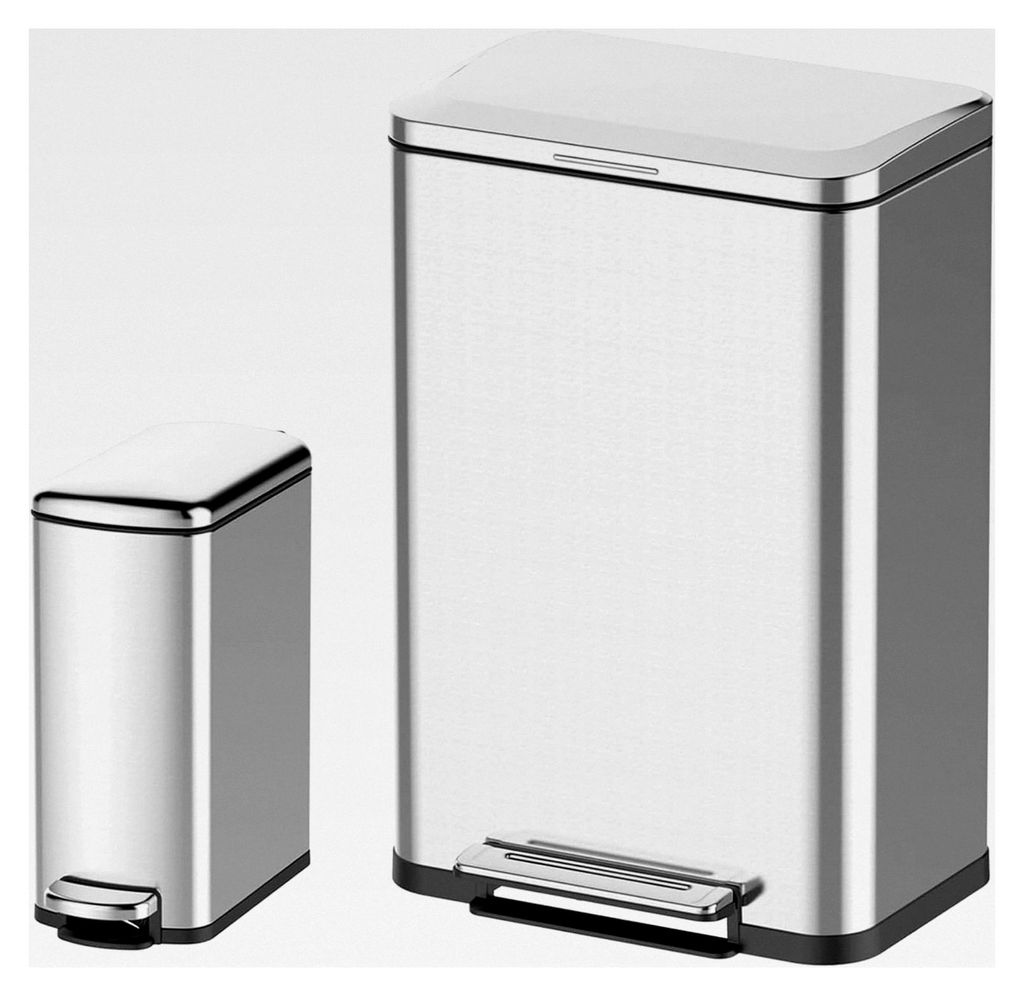 Mülleimer-Set, 50 Liter + 8 Liter, Edelstahl-Mülleimer mit Inneneimern, Recyclingeimer mit Pedal und leisem Deckel, für Küche, Wohnzimmer, Bade...