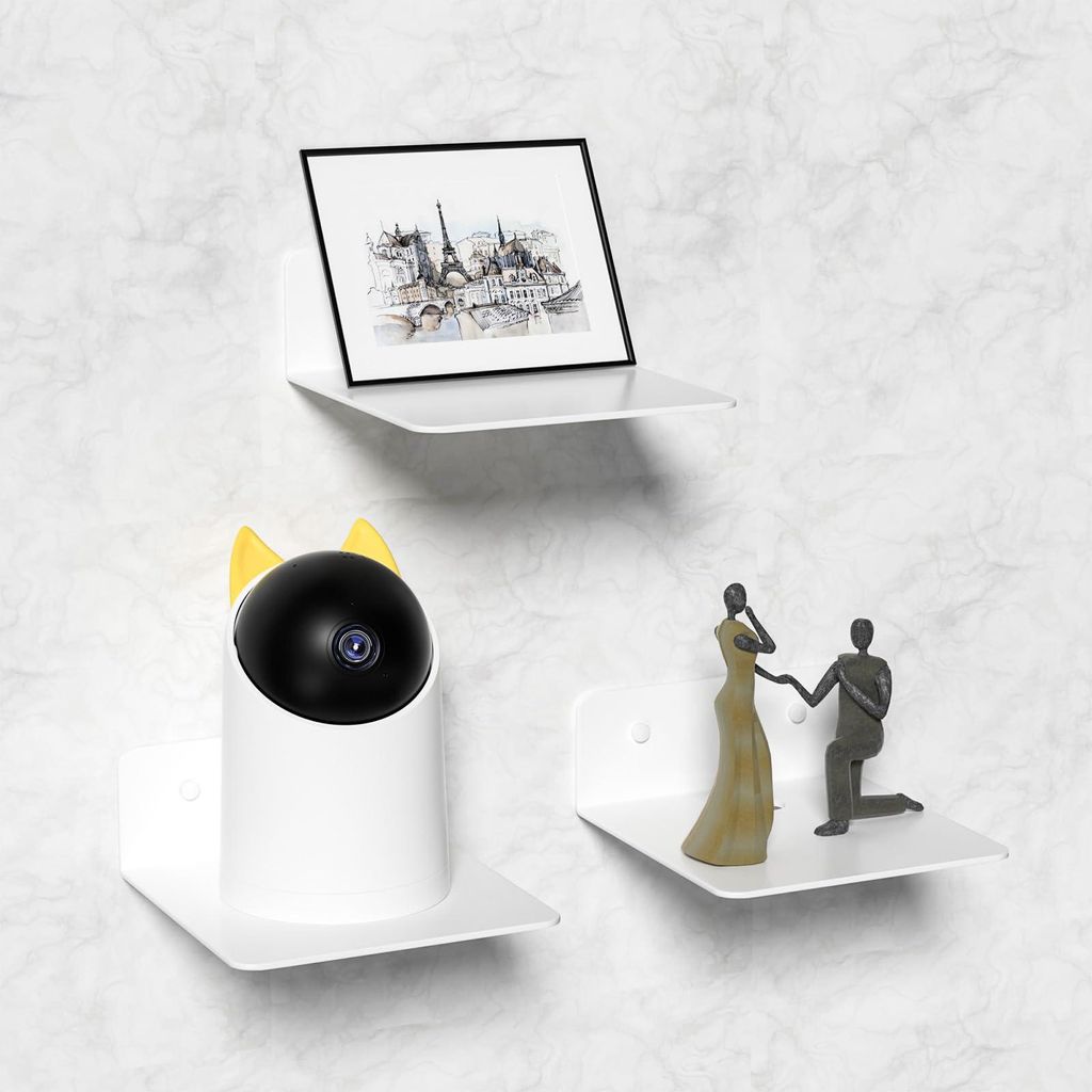 Weißes Metall-Wandregal, 3er-Set, kleines Wandregal (12,5 cm), Mini-Regal, kein Bohren erforderlich, Wandregal für Schlafzimmer, Wohnzimmer, Smar...