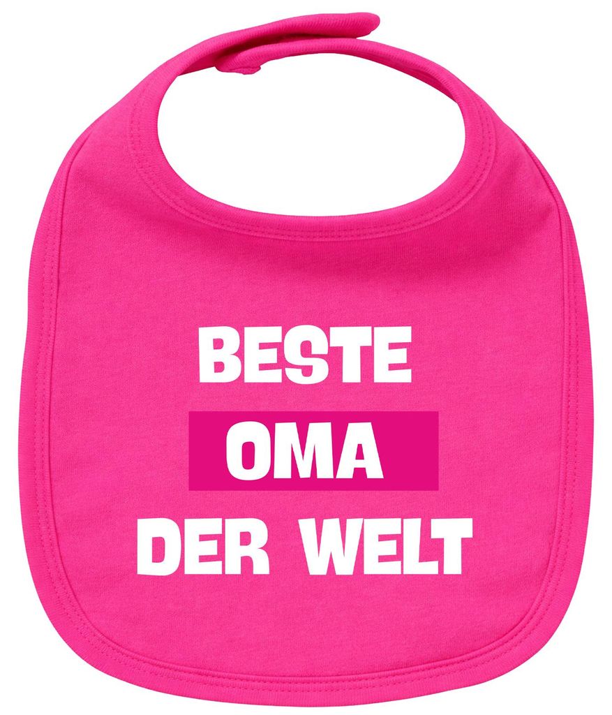 Huuraa Baby Lätzchen Beste Oma der Welt Cherry Pink Klettverschluss Baumwolle Latz Geschenkidee